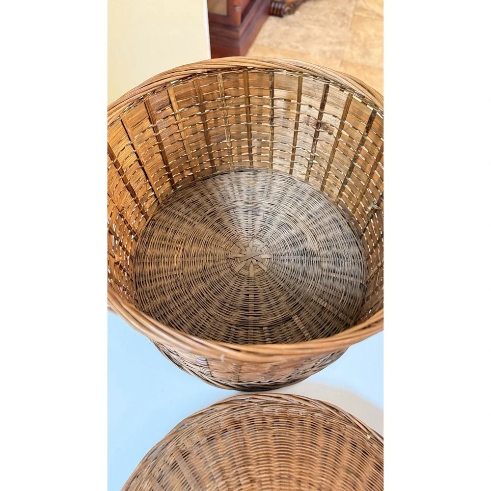 Vintage Woven Wicker Basket With Lid Handles‎ Storage Picnic Farmhouse